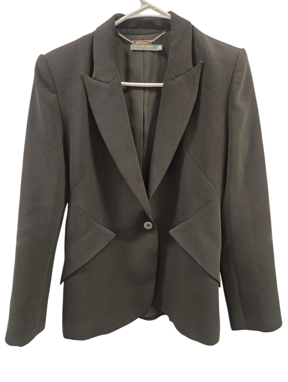 ALEXANDER MCQUEEN Black Peak Lapel Shoulder Jacket Blazer Sz 38
